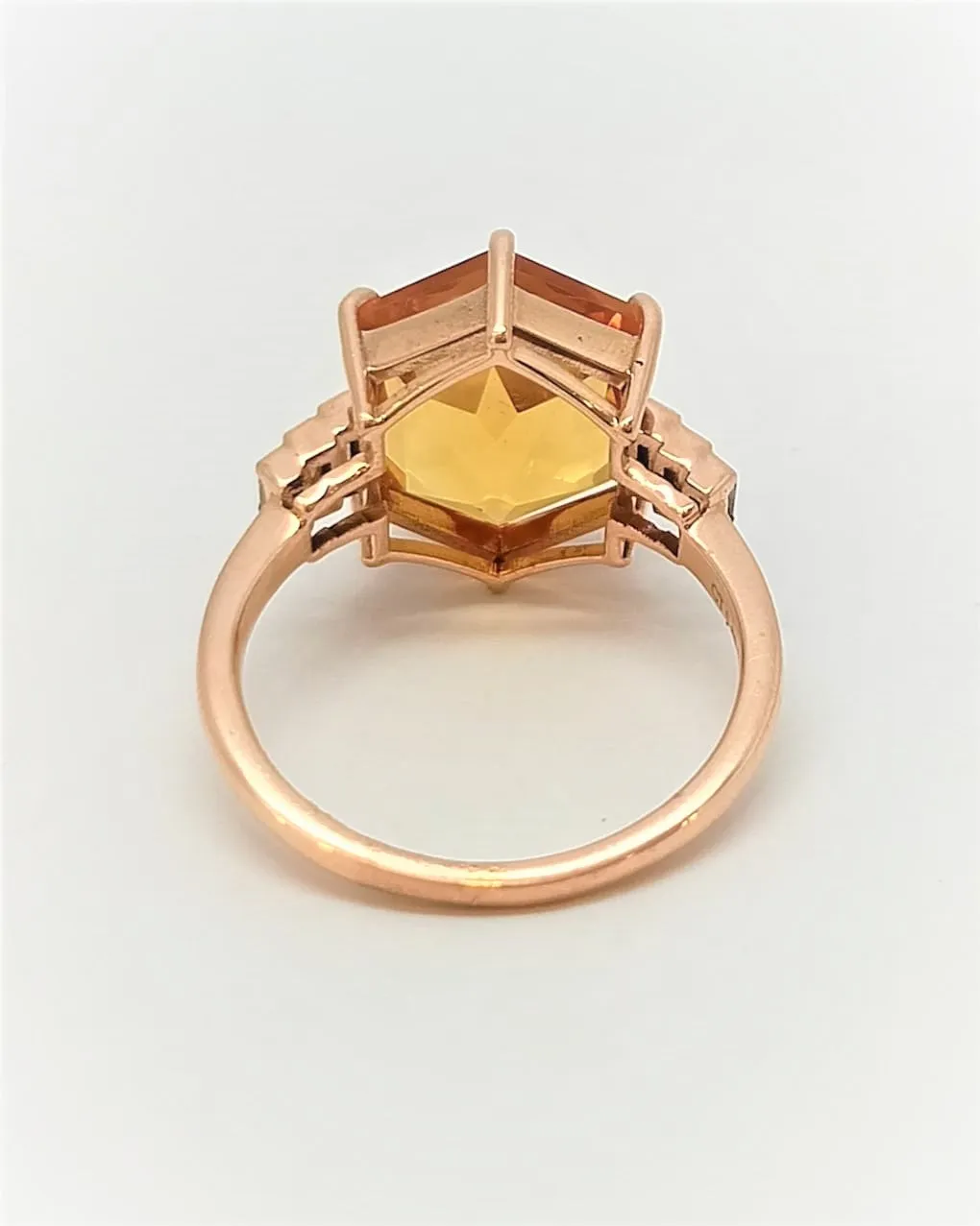 CITRINE AND DIAMOND BAGUETTE RING IN 14K ROSE GOLD AD NO.2120