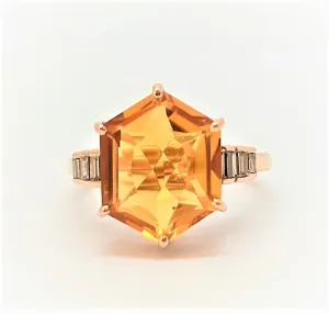 CITRINE AND DIAMOND BAGUETTE RING IN 14K ROSE GOLD AD NO.2120