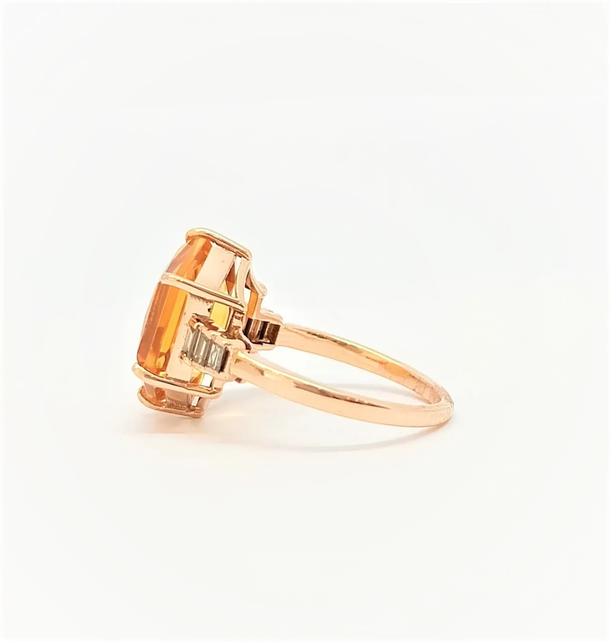 CITRINE AND DIAMOND BAGUETTE RING IN 14K ROSE GOLD AD NO.2120
