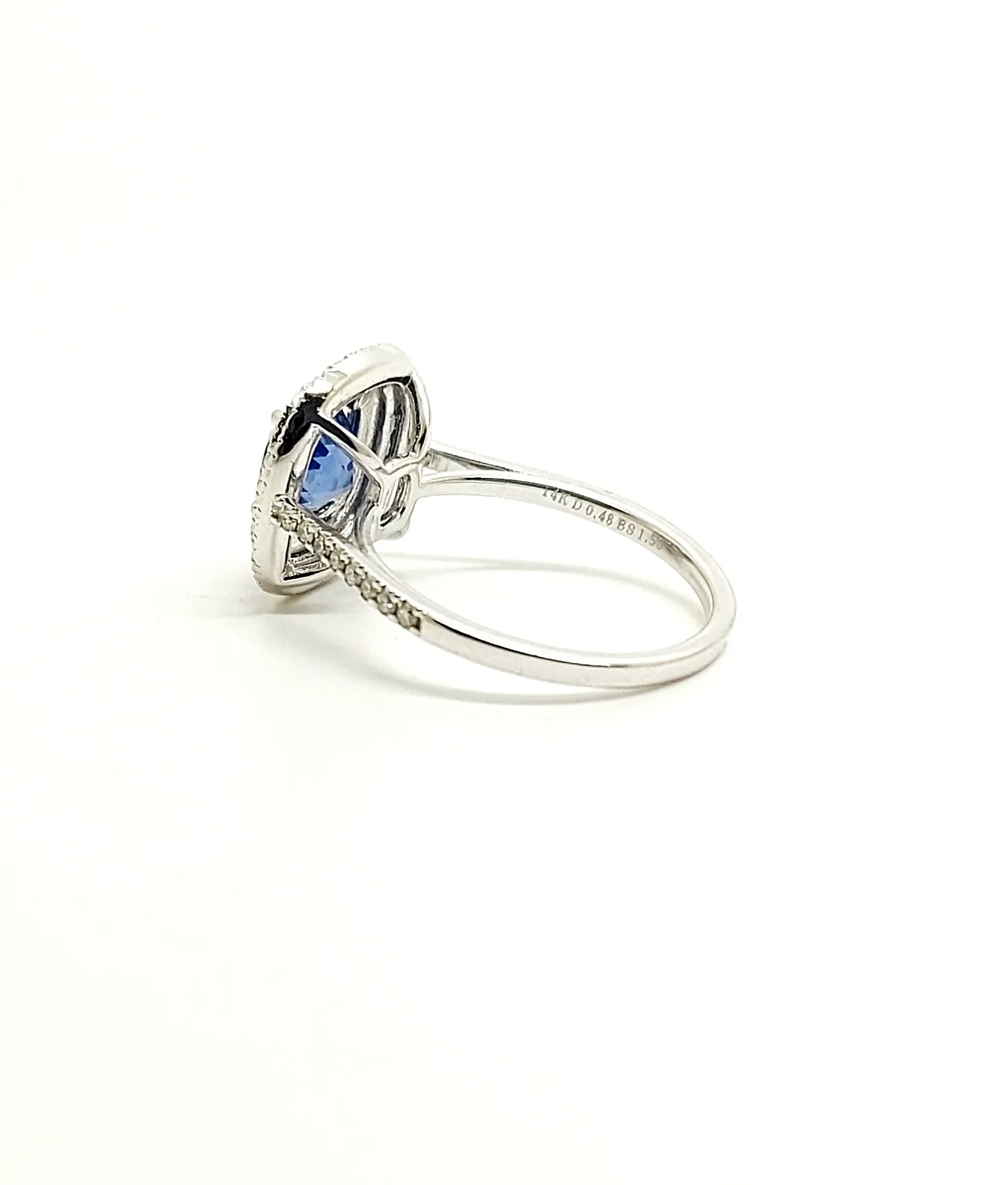 Classic Halo Diamond Ring with Cushion Sapphire in 14k White Gold
