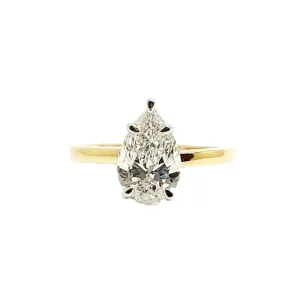 Classic Pear Shape Solitaire Ring in White & Yellow  Gold
