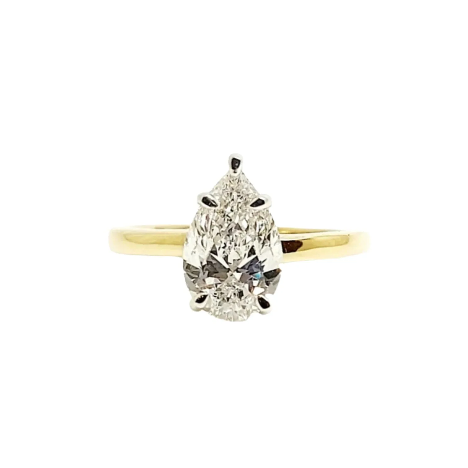 Classic Pear Shape Solitaire Ring in White & Yellow  Gold
