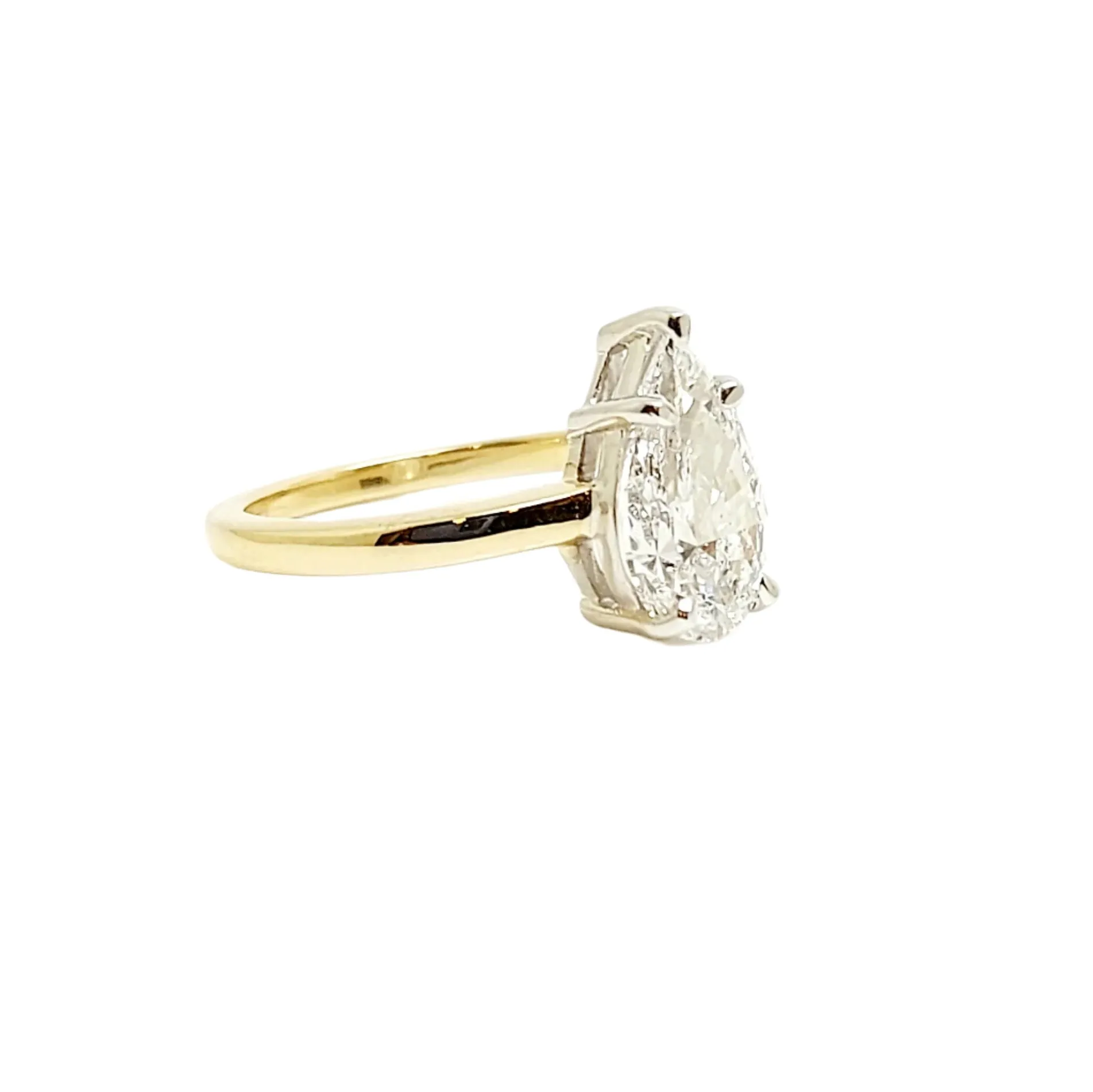Classic Pear Shape Solitaire Ring in White & Yellow  Gold