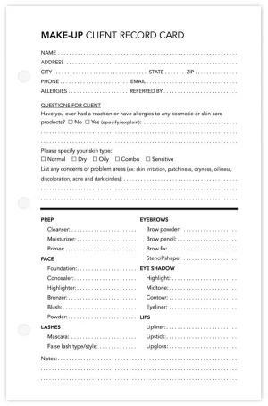 Client Record Cards - Make-up