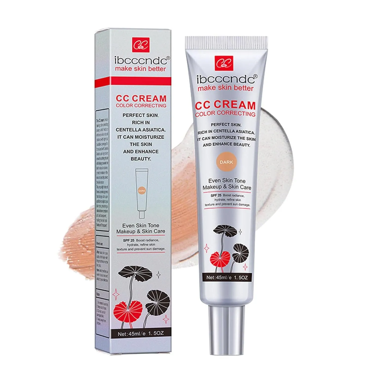 Color Correcting CC Cream,Hydrating CC Cream Foundation with Centella Asiatica Multi-Purpose Pre-Makeup Primer Moisturizing Facial Concealer Sunscreen Full-Coverage CC Cream with SPF 25 (02)