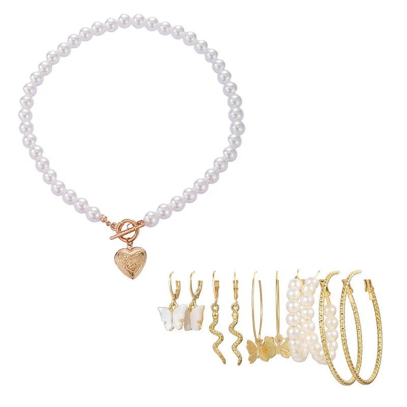 Combo Of Pearl Heart Pendant With Earrings Set