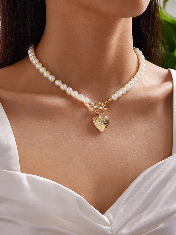 Combo Of Pearl Heart Pendant With Earrings Set