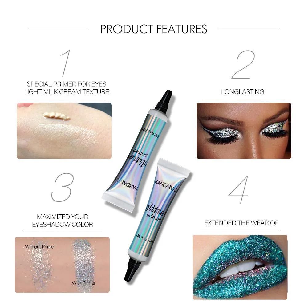 Cosmetic Glitter Glue Long Lasting Makeup Glitter Primer Gel Waterproof & Smudgeproof Primer Base Glue for Body Eyes Face Lip with Glitter, Body Jewels, Rhinestones (2 PCS, 10 Ml)