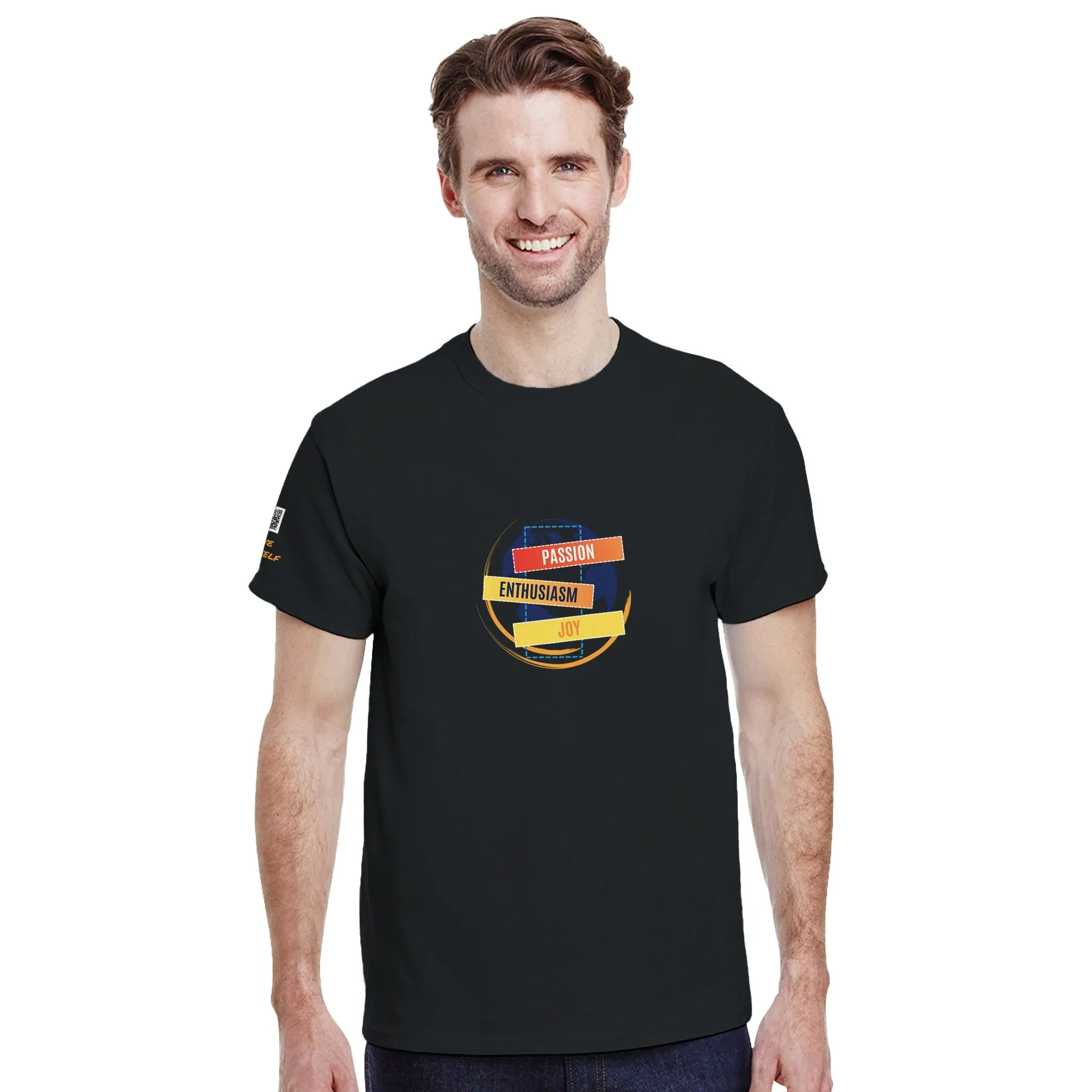 Crewneck T-Shirt – Passion, Enthusiasm, Joy | Customizable with QR Code