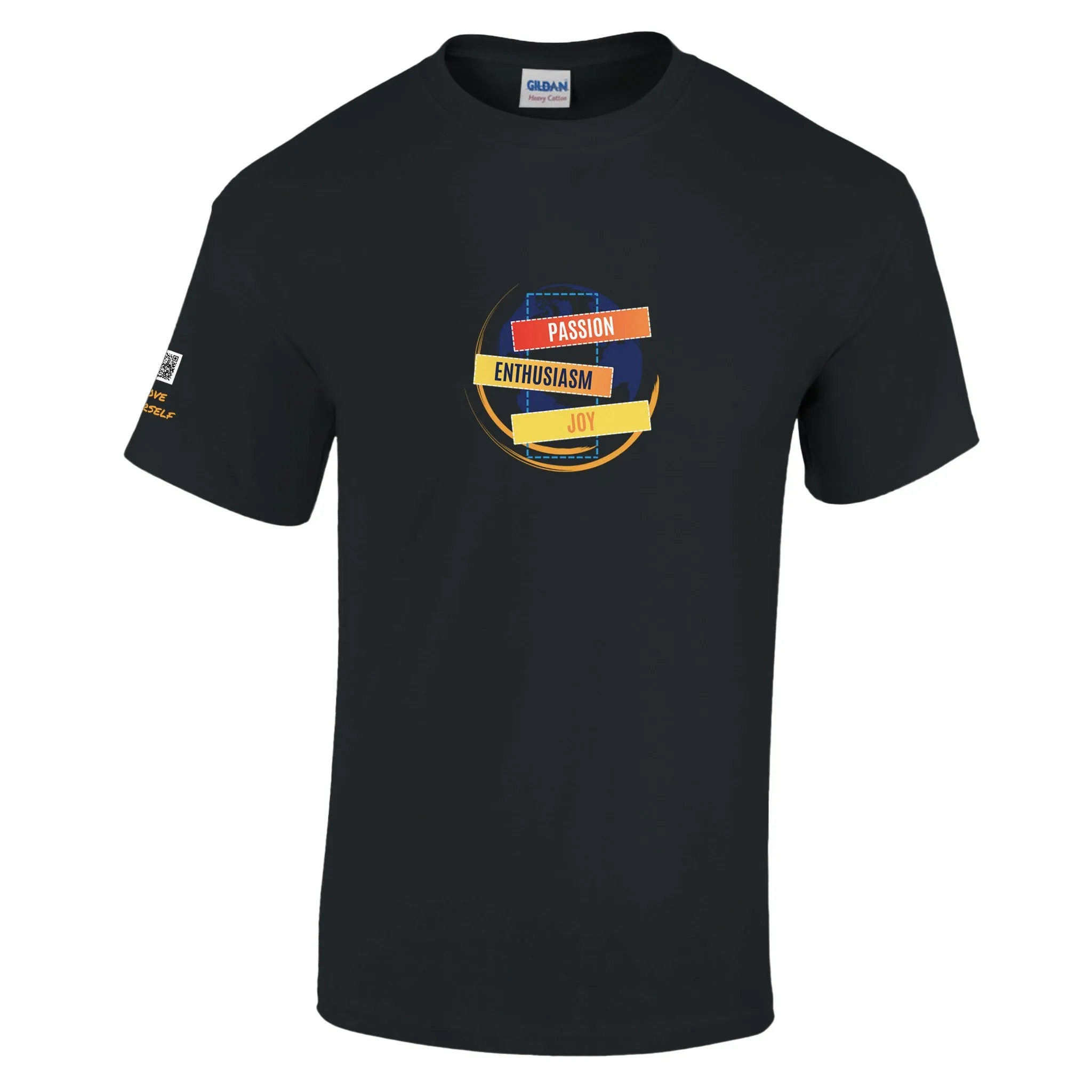 Crewneck T-Shirt – Passion, Enthusiasm, Joy | Customizable with QR Code