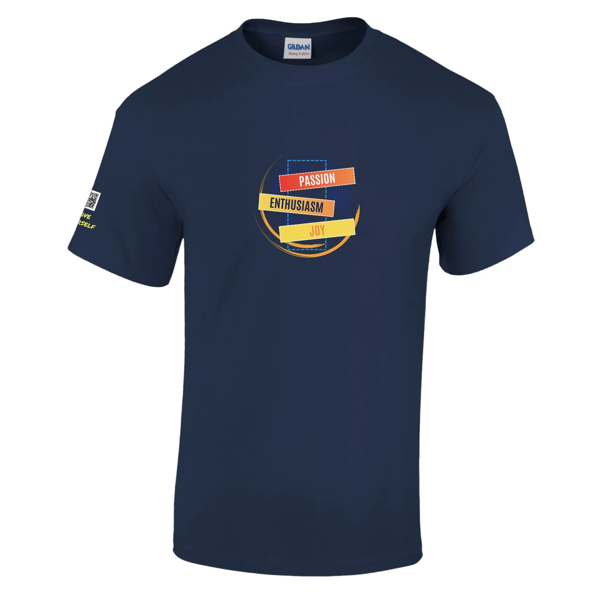Crewneck T-Shirt – Passion, Enthusiasm, Joy | Customizable with QR Code
