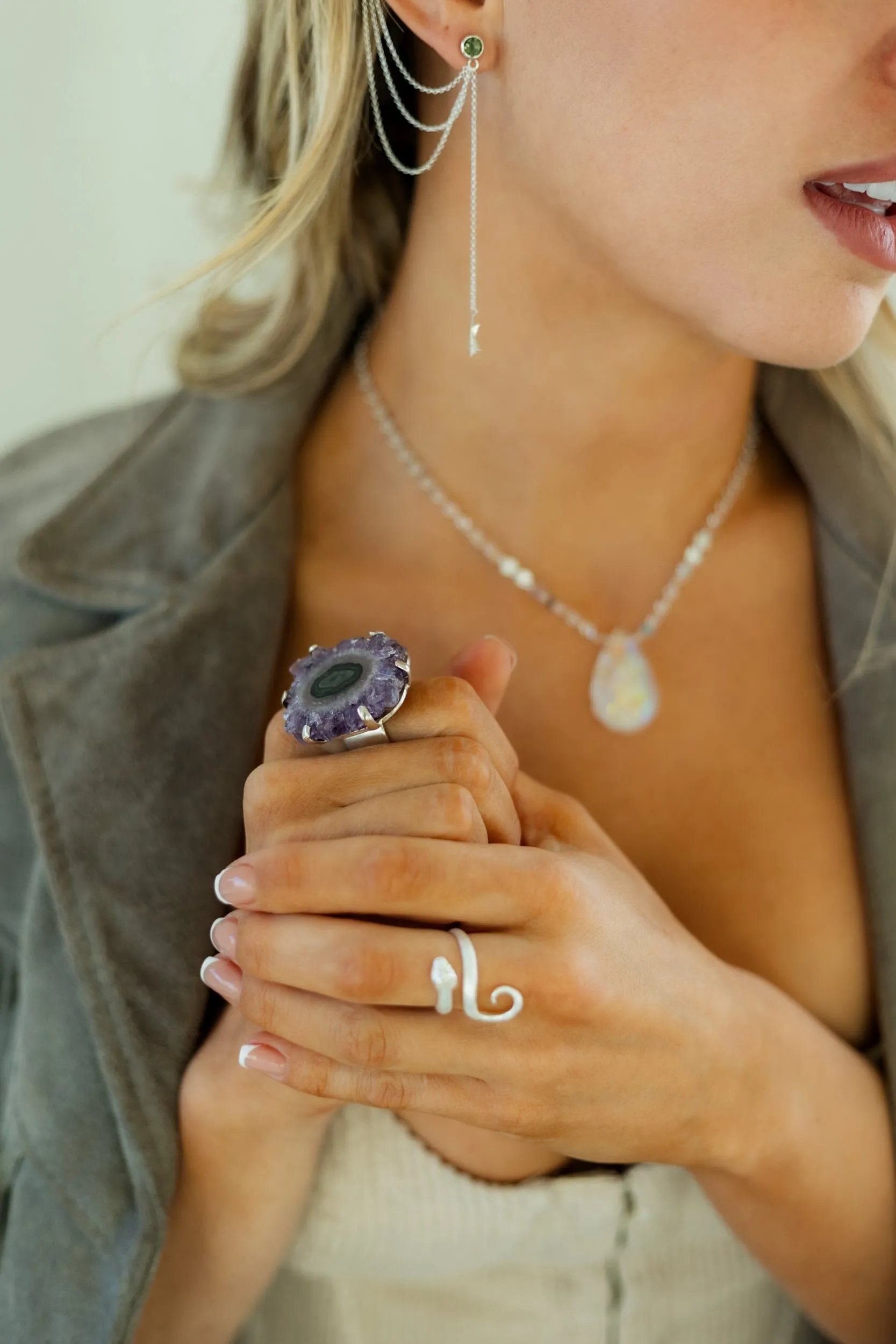 Crystal Vision Amethyst Stalactite Sterling Silver Ring