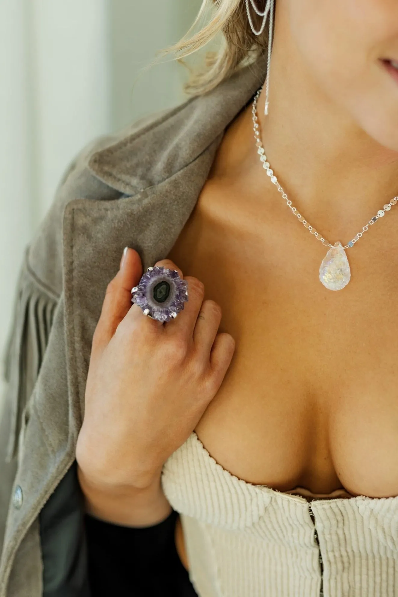 Crystal Vision Amethyst Stalactite Sterling Silver Ring