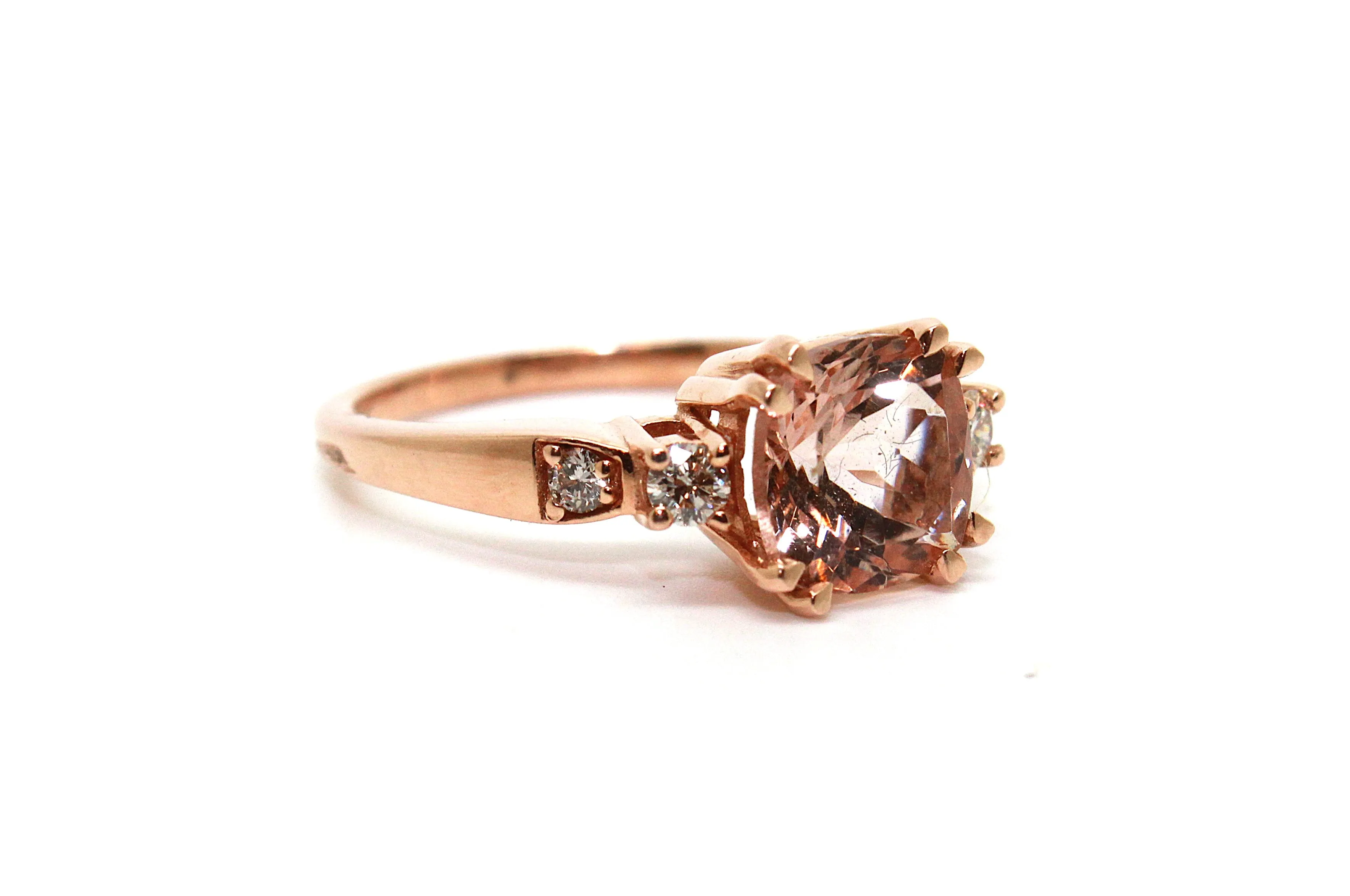 Cushion Cut Morganite and Diamond Ring Ad No. 2410