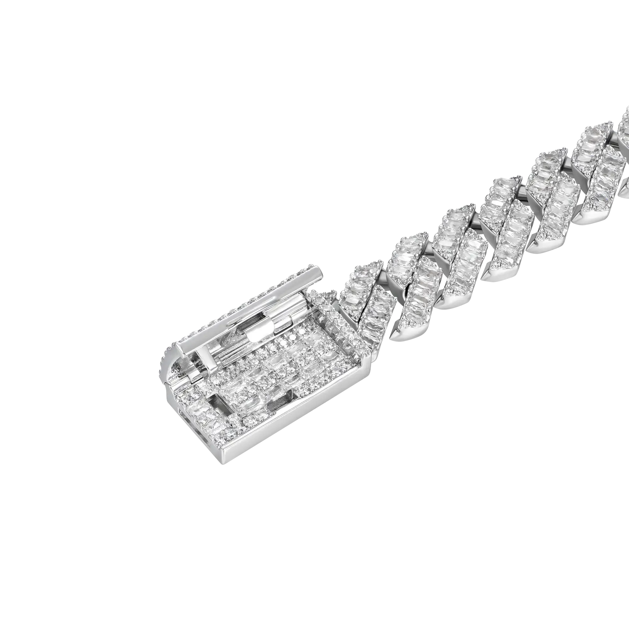 Custom Emerald Cut Prong Cuban Link Name Necklace Chain  - White Gold