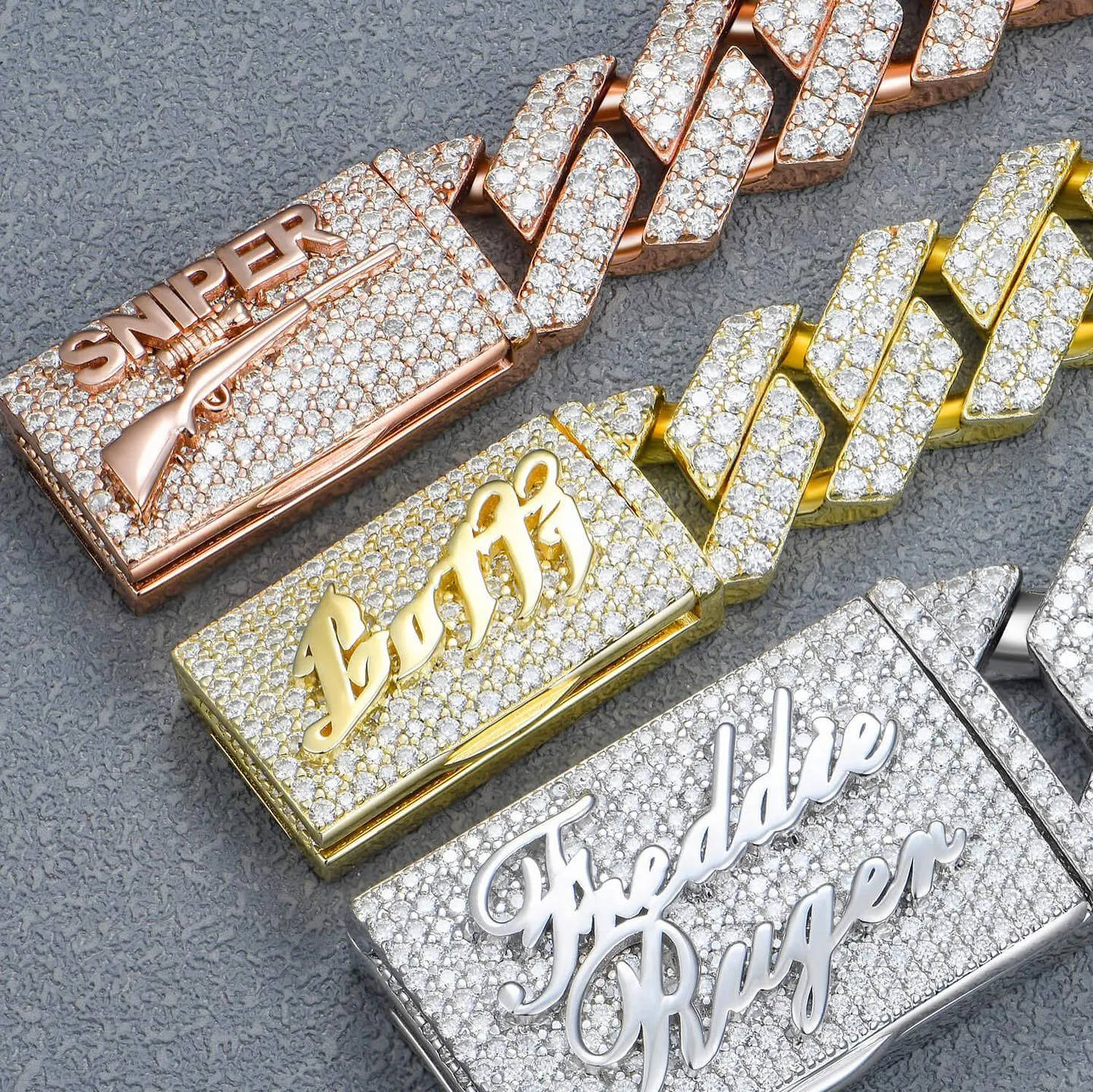 Custom Emerald Cut Prong Cuban Link Name Necklace Chain  - White Gold
