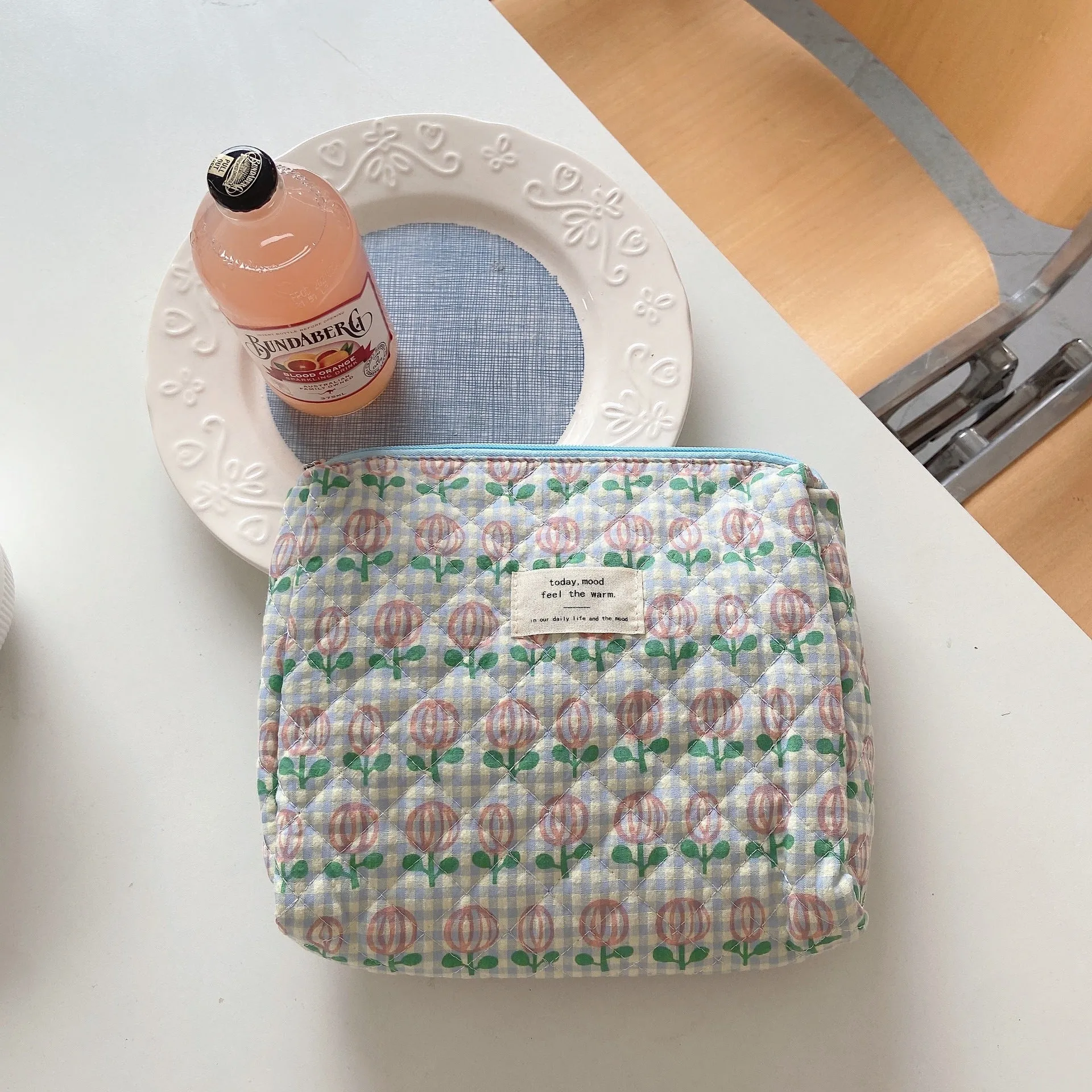 Cute Bear Floral Letters Pattern Quilted Cotton Large Capacity Makeup Bag