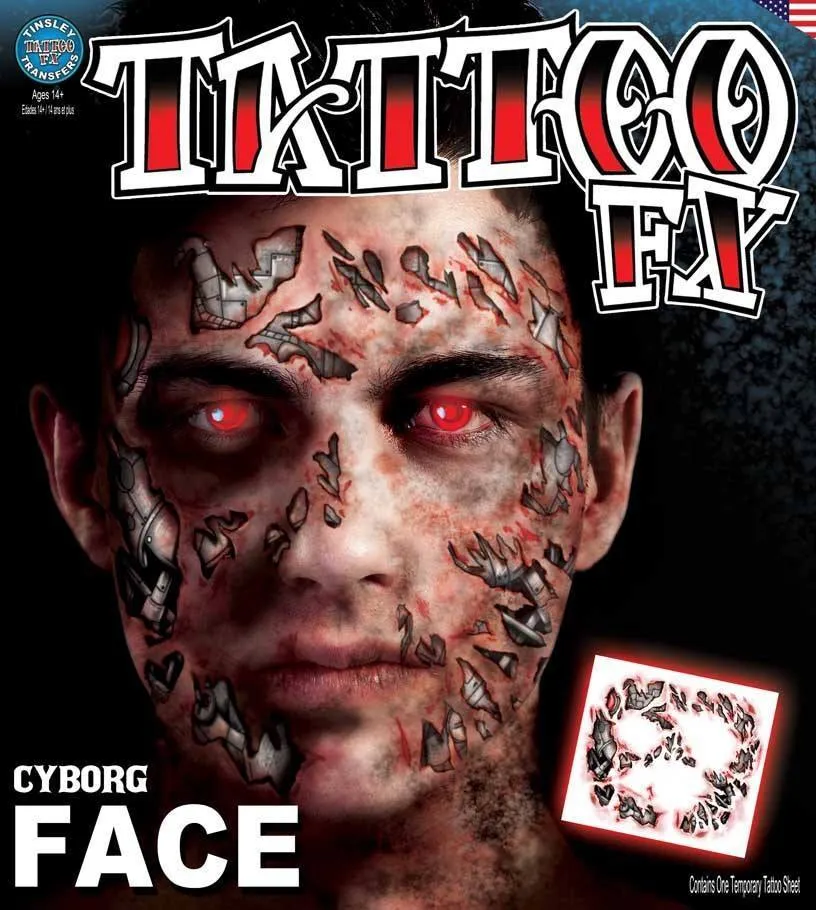 Cyborg Fake Temporary Face Tattoo Halloween Costume Makeup
