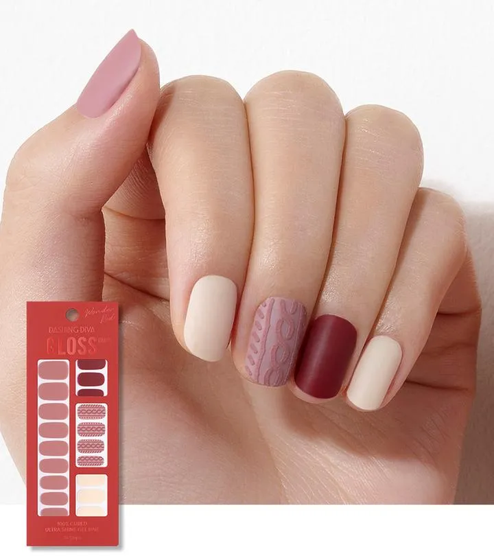 Dashing Diva (Wonder Red) Gloss Gel Nail Sticker - Cable Knit Matte