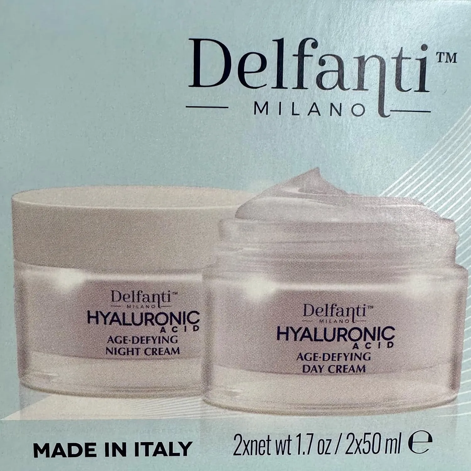 Delfanti Milano • HYALURONIC • Age Defying DUO Pack • Day   Night Creams • Face, Neck Décolleté Moisturizing Cream for Firming, Tightening and Wrinkles • Made in Italy