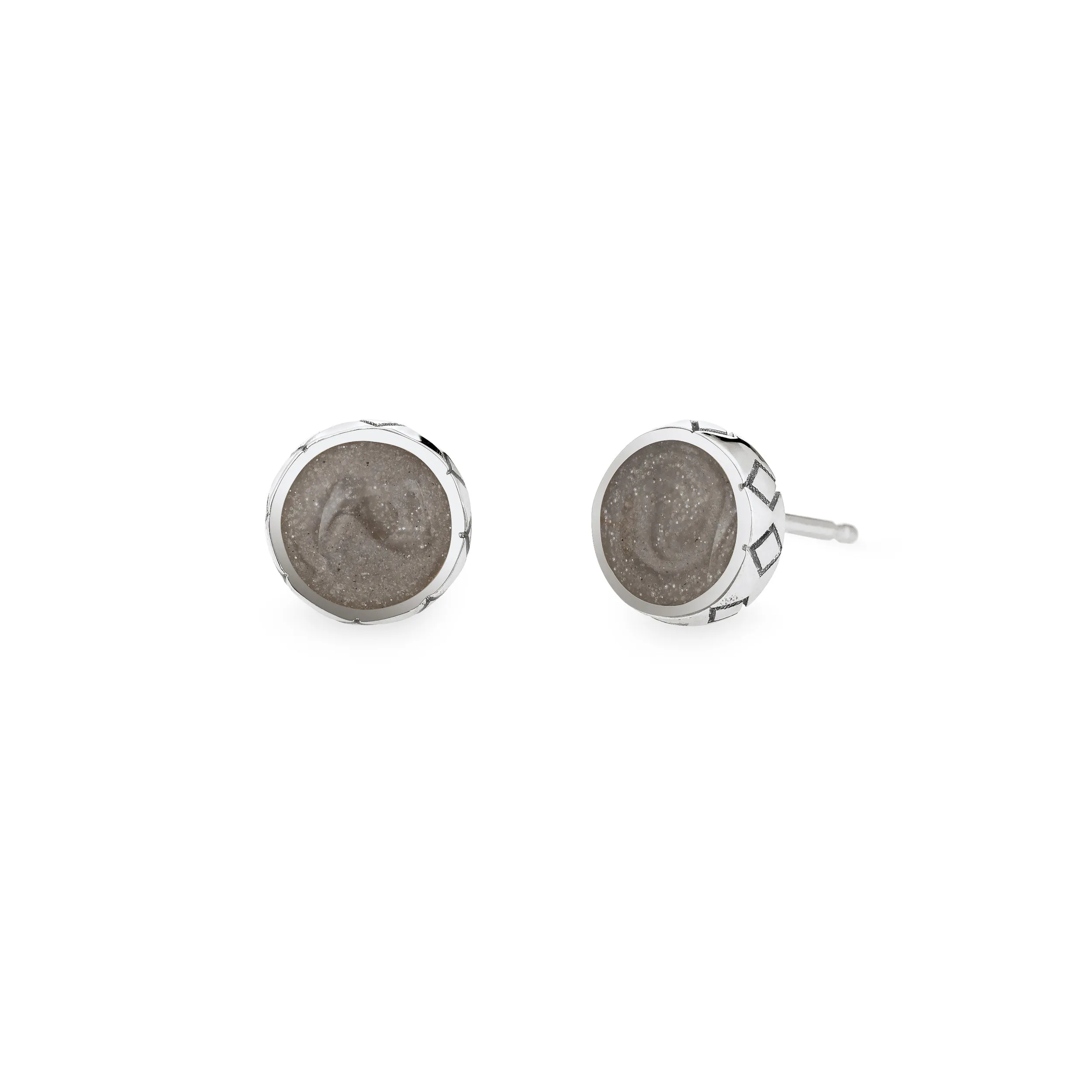 Detailed Circle Stud Cremation Earrings in Sterling Silver