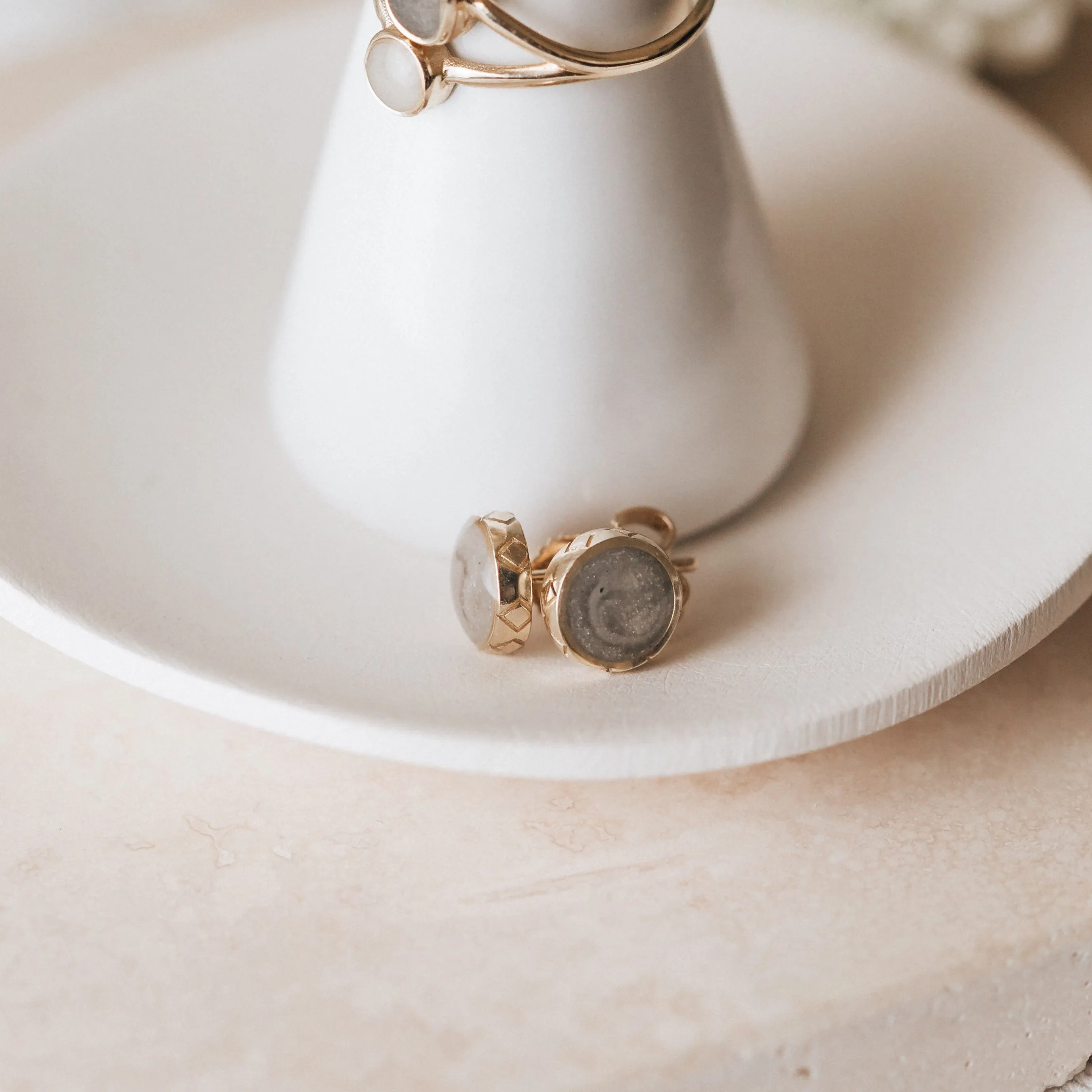 Detailed Circle Stud Cremation Earrings in Sterling Silver