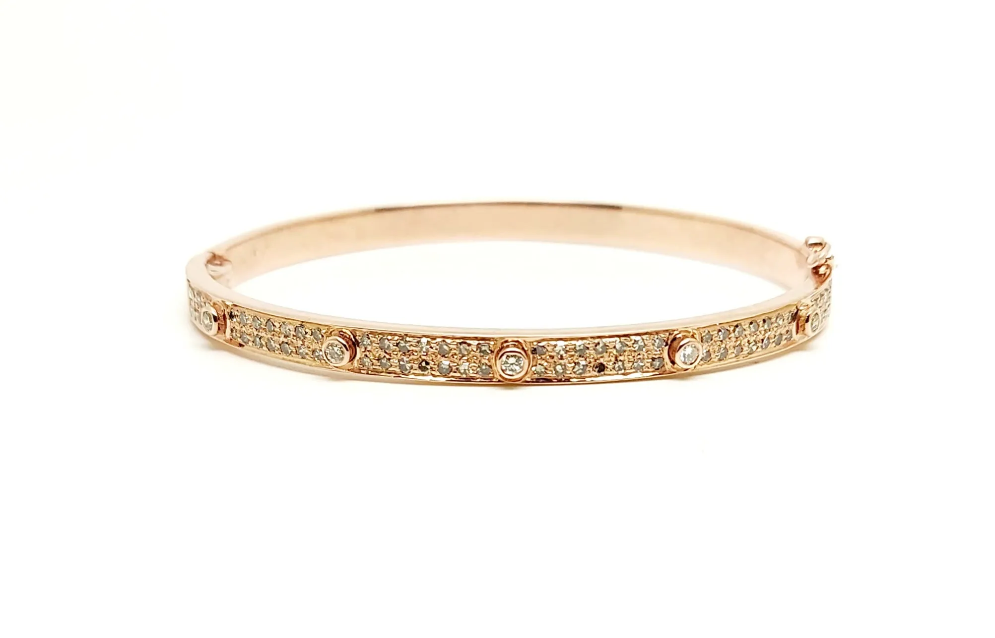 Diamond Station Bangle Bracelet in 14k Rose Gold