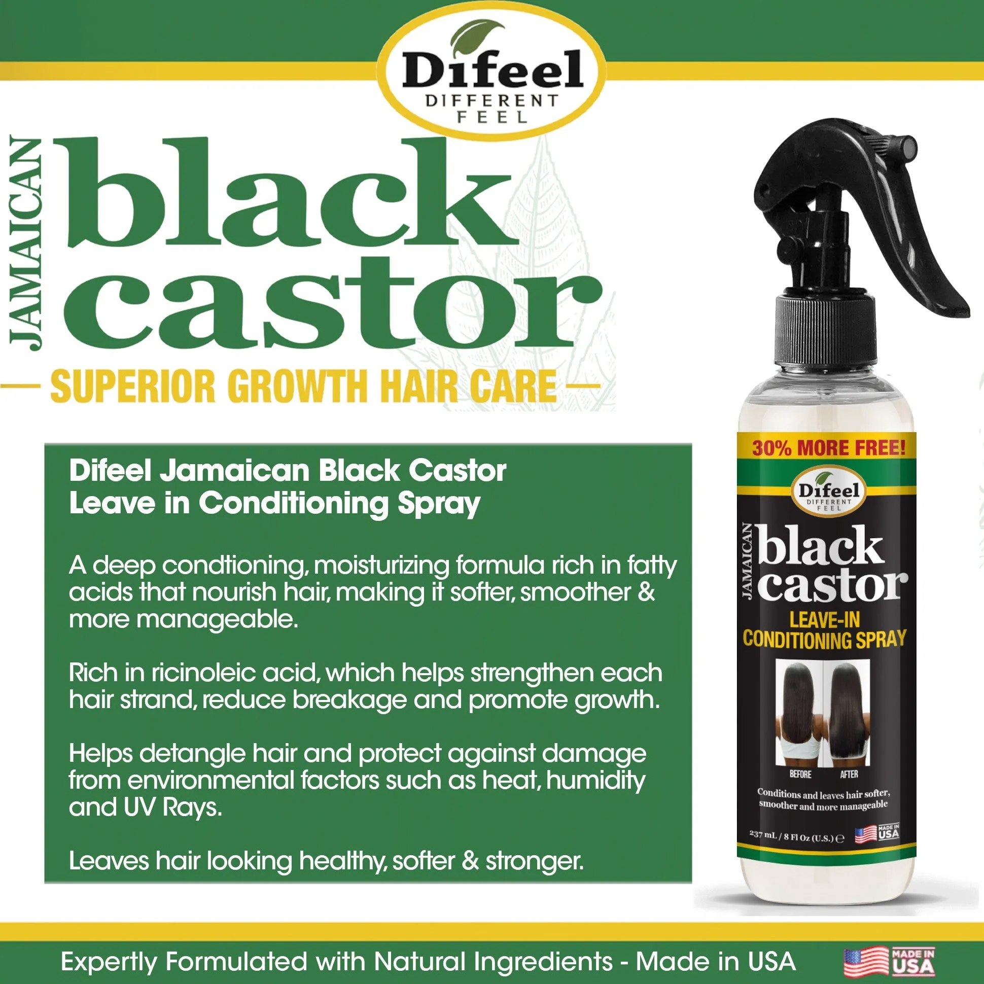 Difeel Jamaican Black Castor Leave-in Conditioning Spray 8 oz. - Large Bottle