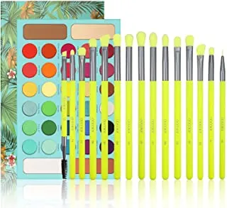 Docolor 15Piece Eye Makeup Brushes Set   34 Colors Tropical Eeyshadow Palette Pigmented Matte Shimmer Metallic Blendable Soft Cream Powder Makeup Eye Shadow Palettes for Christmas Gift