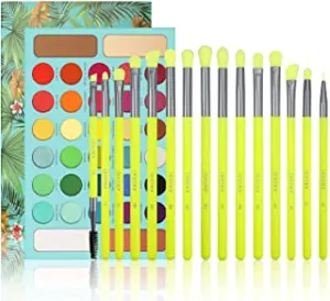 Docolor 15Piece Eye Makeup Brushes Set   34 Colors Tropical Eeyshadow Palette Pigmented Matte Shimmer Metallic Blendable Soft Cream Powder Makeup Eye Shadow Palettes for Christmas Gift
