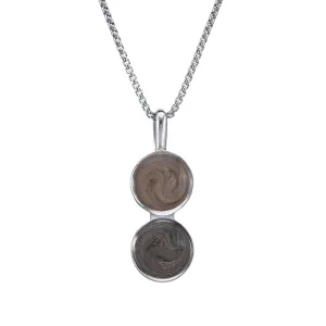 Double Circle Setting Cremation Necklace in 14K White Gold