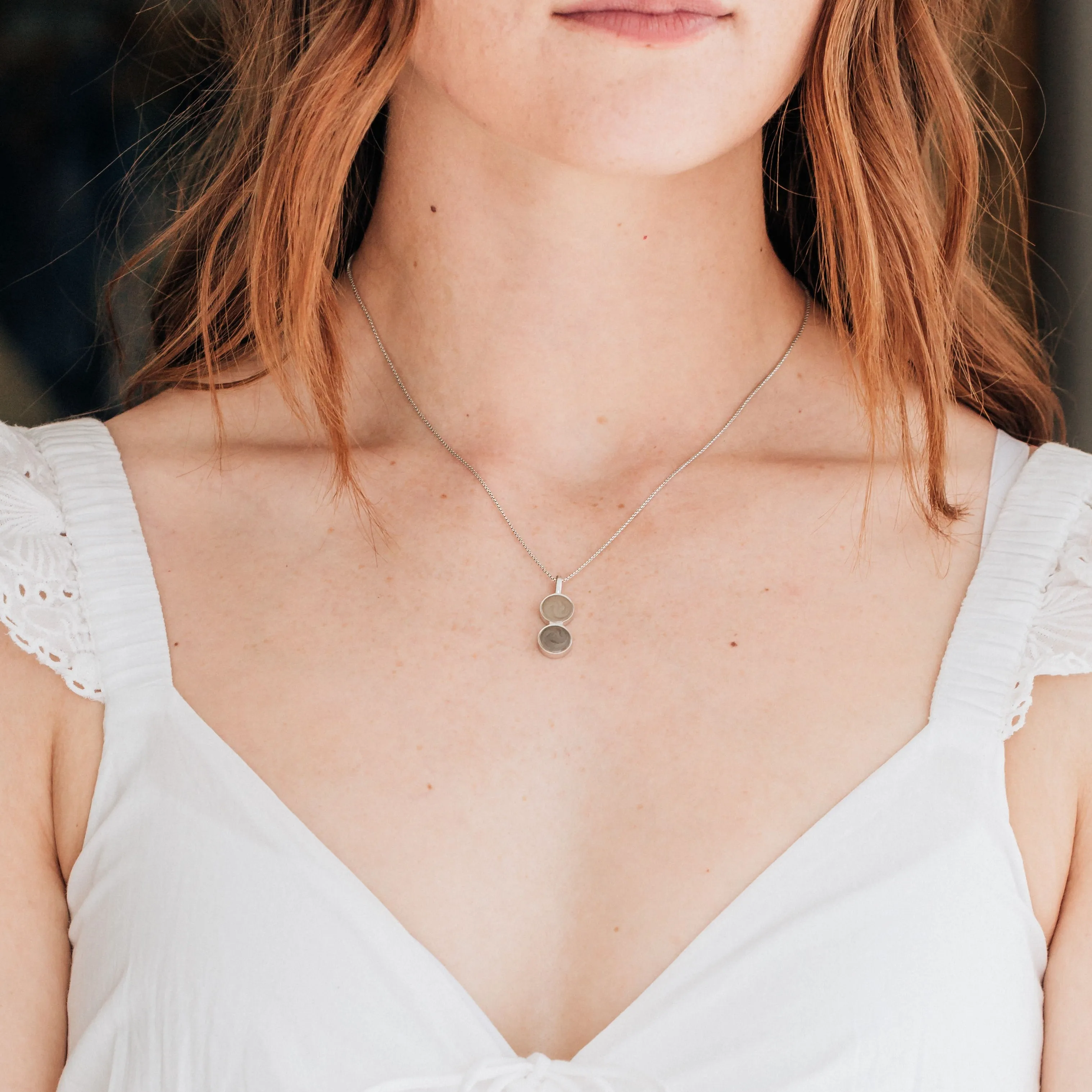 Double Circle Setting Cremation Necklace in 14K White Gold