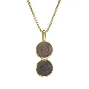 Double Circle Setting Cremation Necklace in 14K Yellow Gold