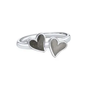 Double Heart Cremation Ring in 14K White Gold