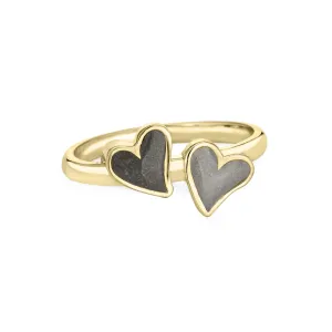 Double Heart Cremation Ring in 14K Yellow Gold