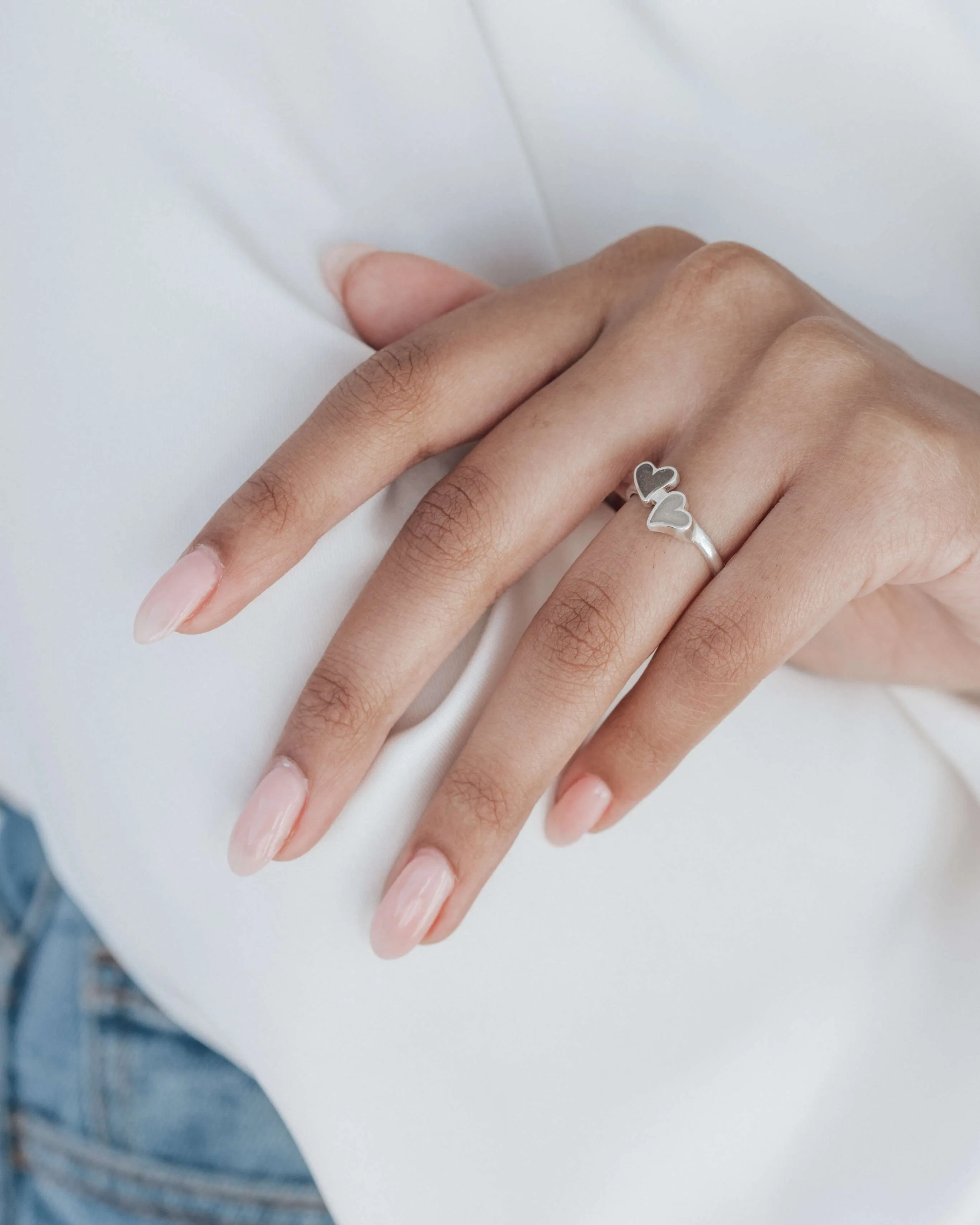 Double Heart Cremation Ring in 14K Yellow Gold