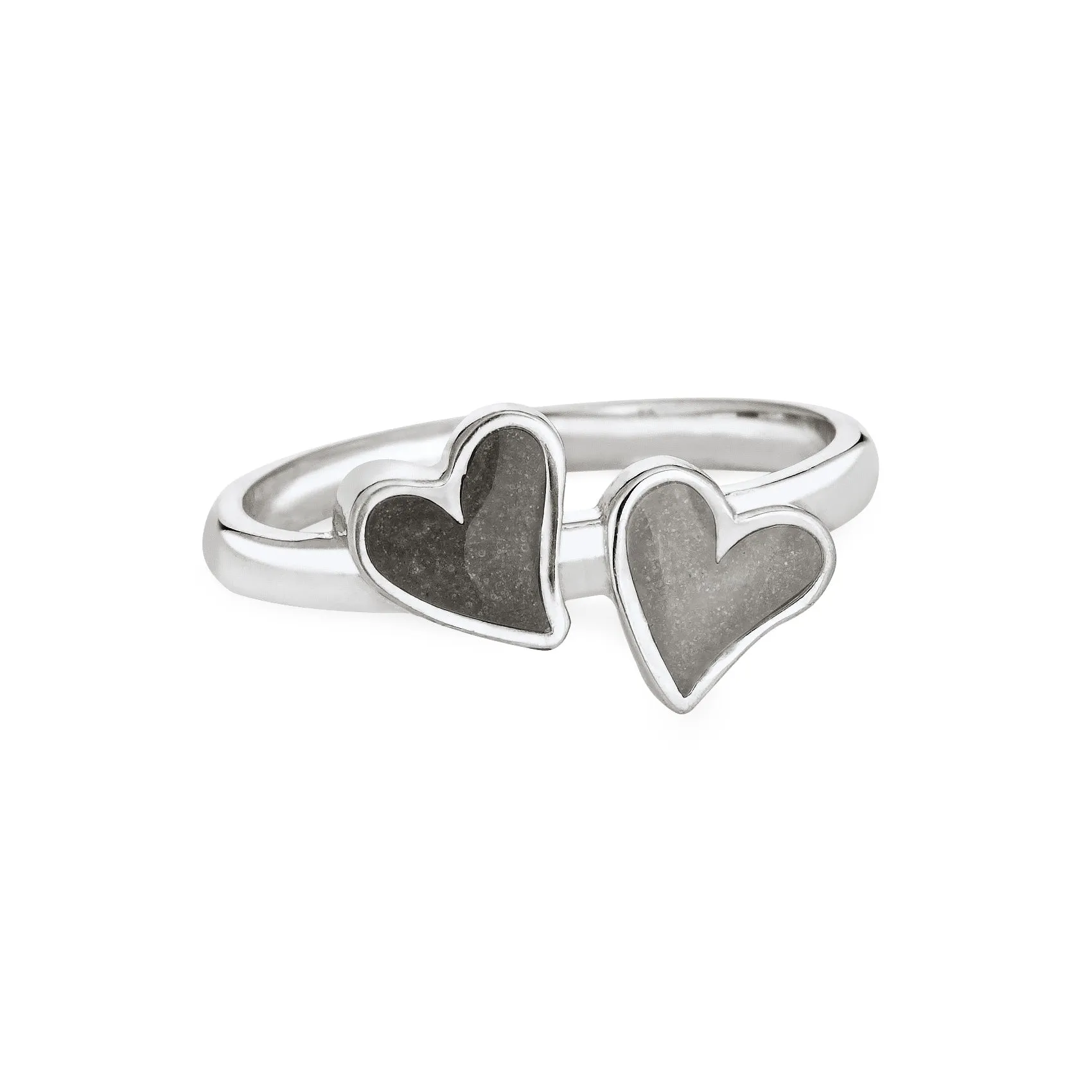 Double Heart Cremation Ring in Sterling Silver