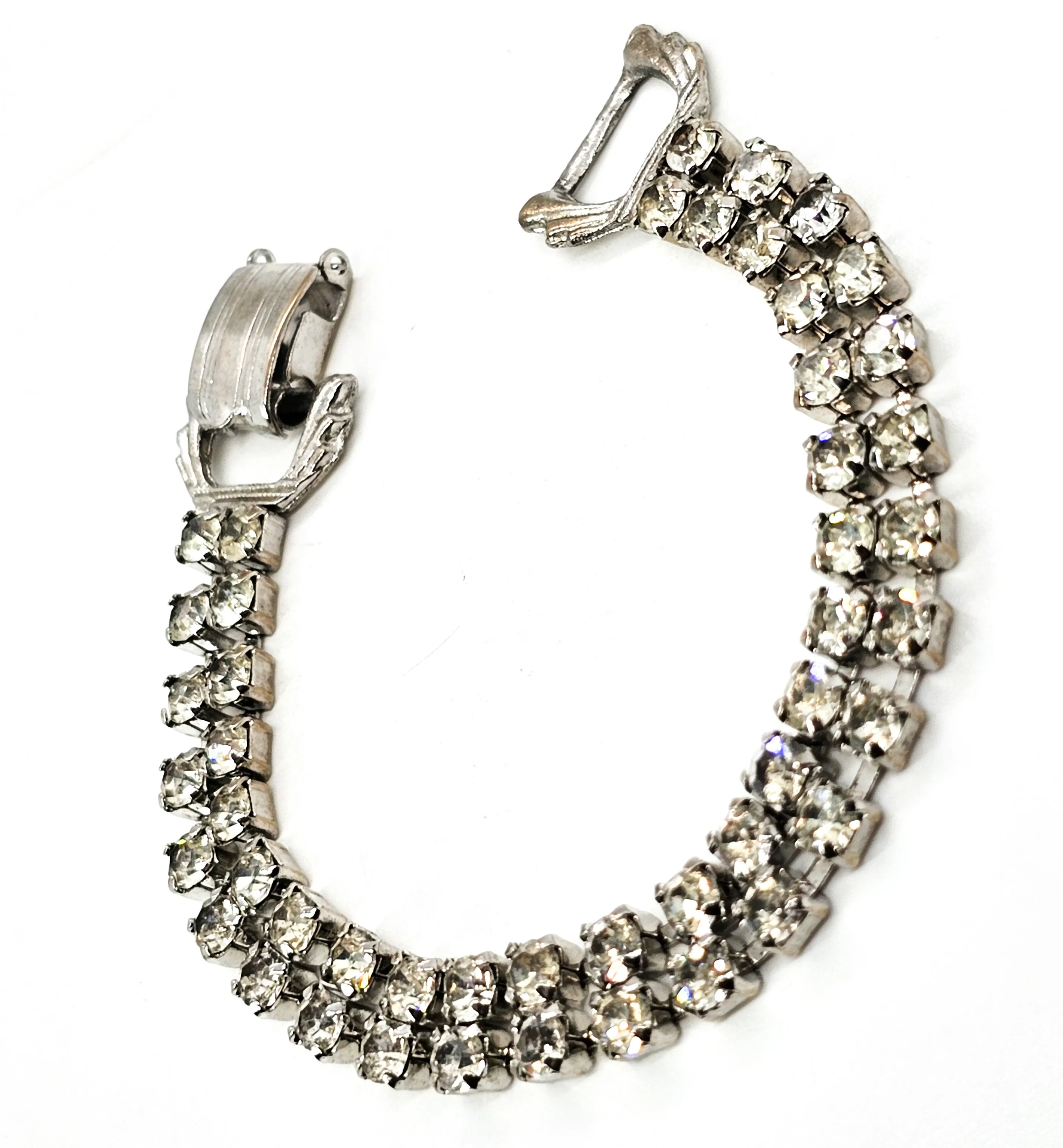 Double row clear rhinestone vintage mid century tennis bracelet