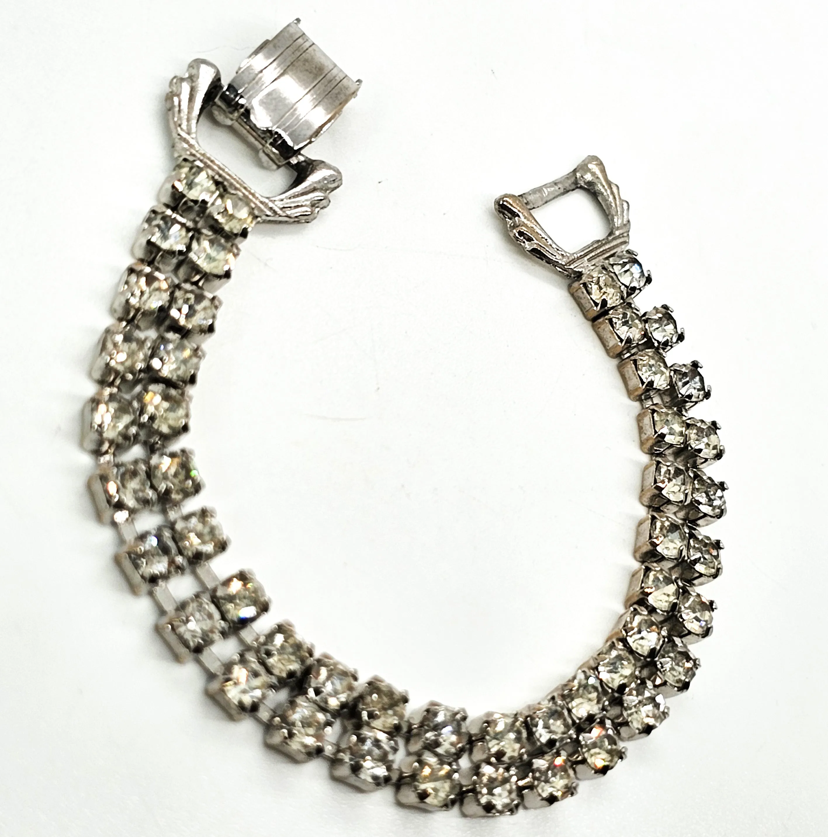 Double row clear rhinestone vintage mid century tennis bracelet