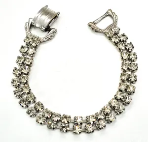 Double row clear rhinestone vintage mid century tennis bracelet