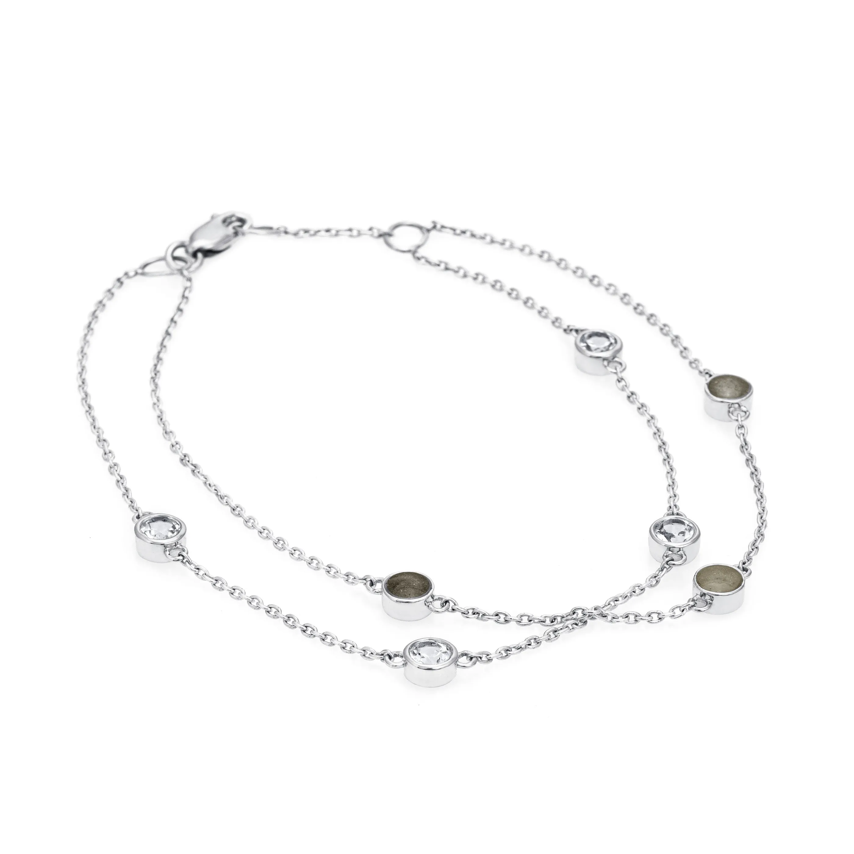 Double Strand Cremation Bracelet in 14K White Gold