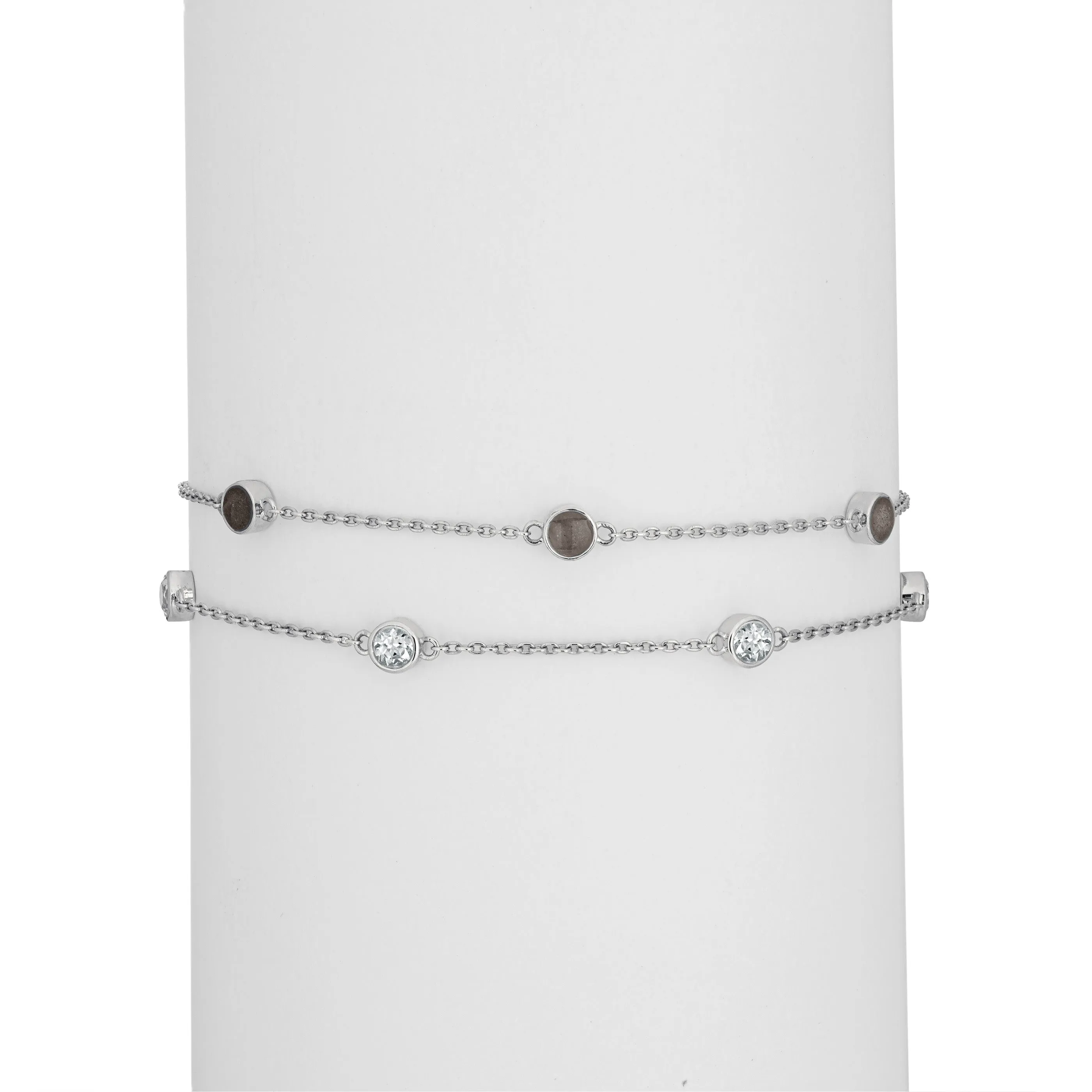 Double Strand Cremation Bracelet in 14K White Gold