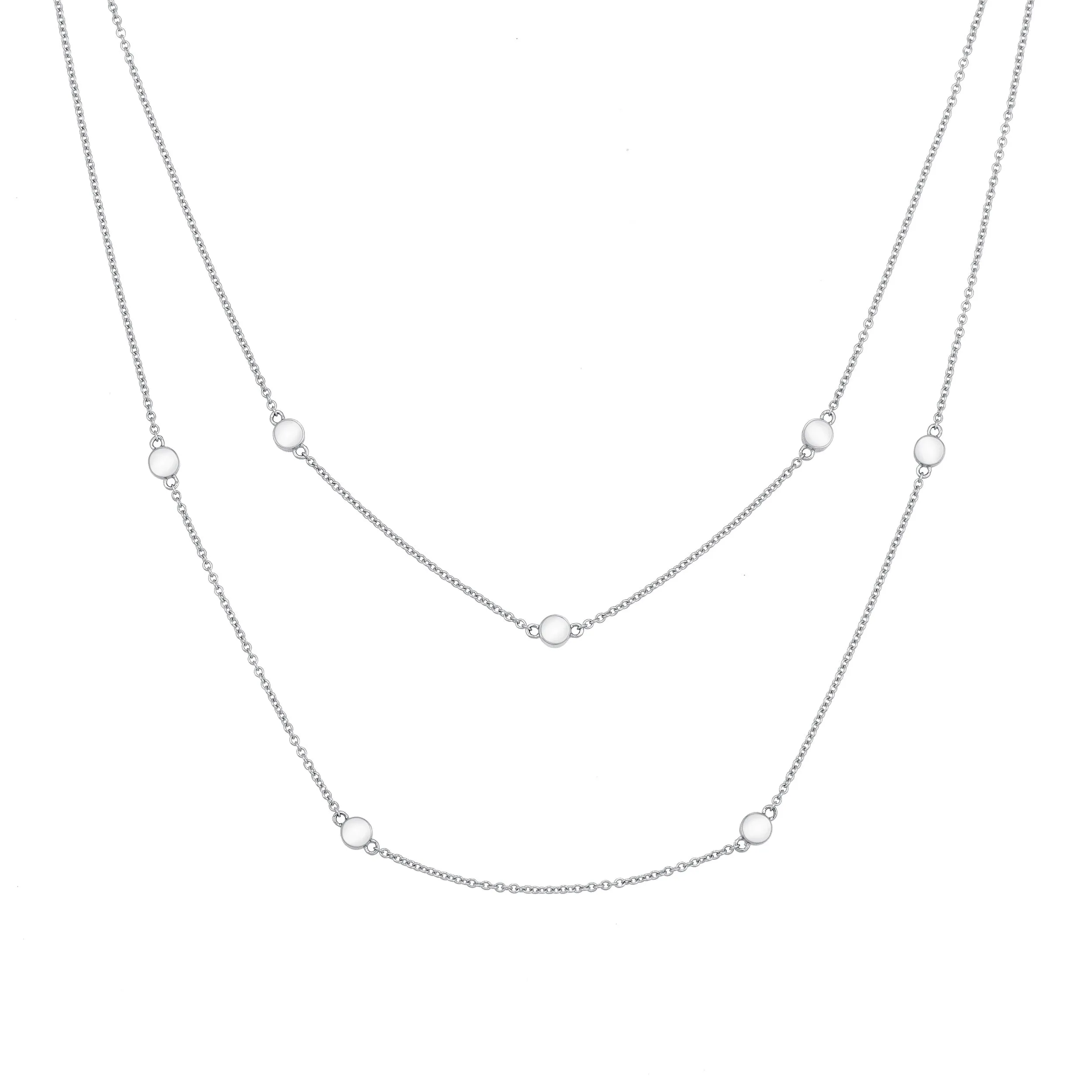Double Strand Cremation Necklace in 14K White Gold