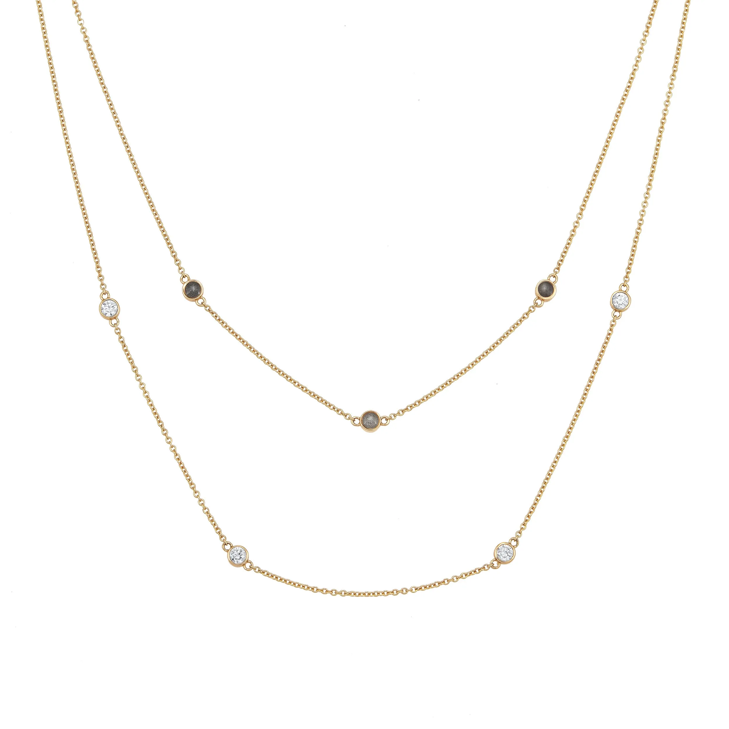 Double Strand Cremation Necklace in 14K Yellow Gold