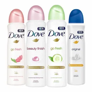 Dove Go Fresh Pomegranate, Beauty Finish, Go Fresh Cucumber, Original Pack of 4 Deodorant Sprays For Women