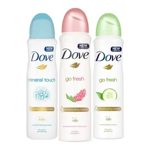 Dove Mineral Touch, Go Fresh Pomegranate, Go Fresh Cucumber Pack of 3 Deodorant Sprays For Women