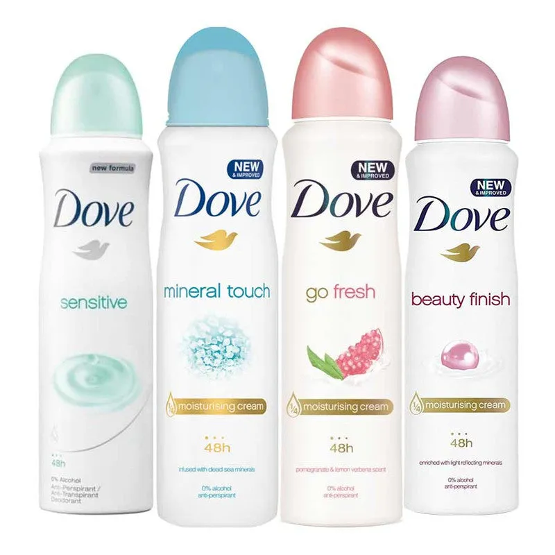 Dove Sensitive, Mineral Touch, Go Fresh Pomegranate, Beauty Finish Pack of 4 Deodorant SpraysåÊForåÊWomen