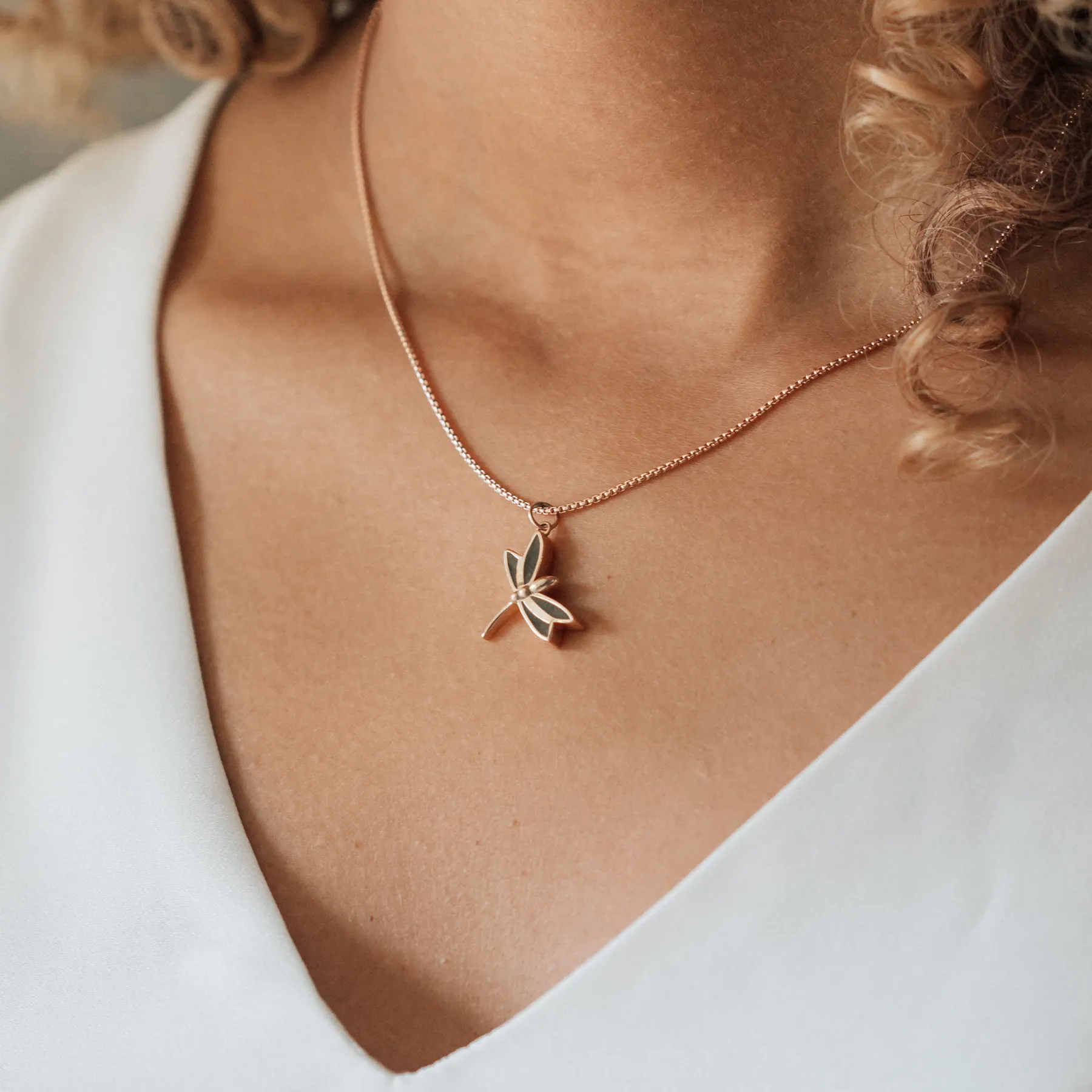 Dragonfly Cremation Necklace in 14K Rose Gold