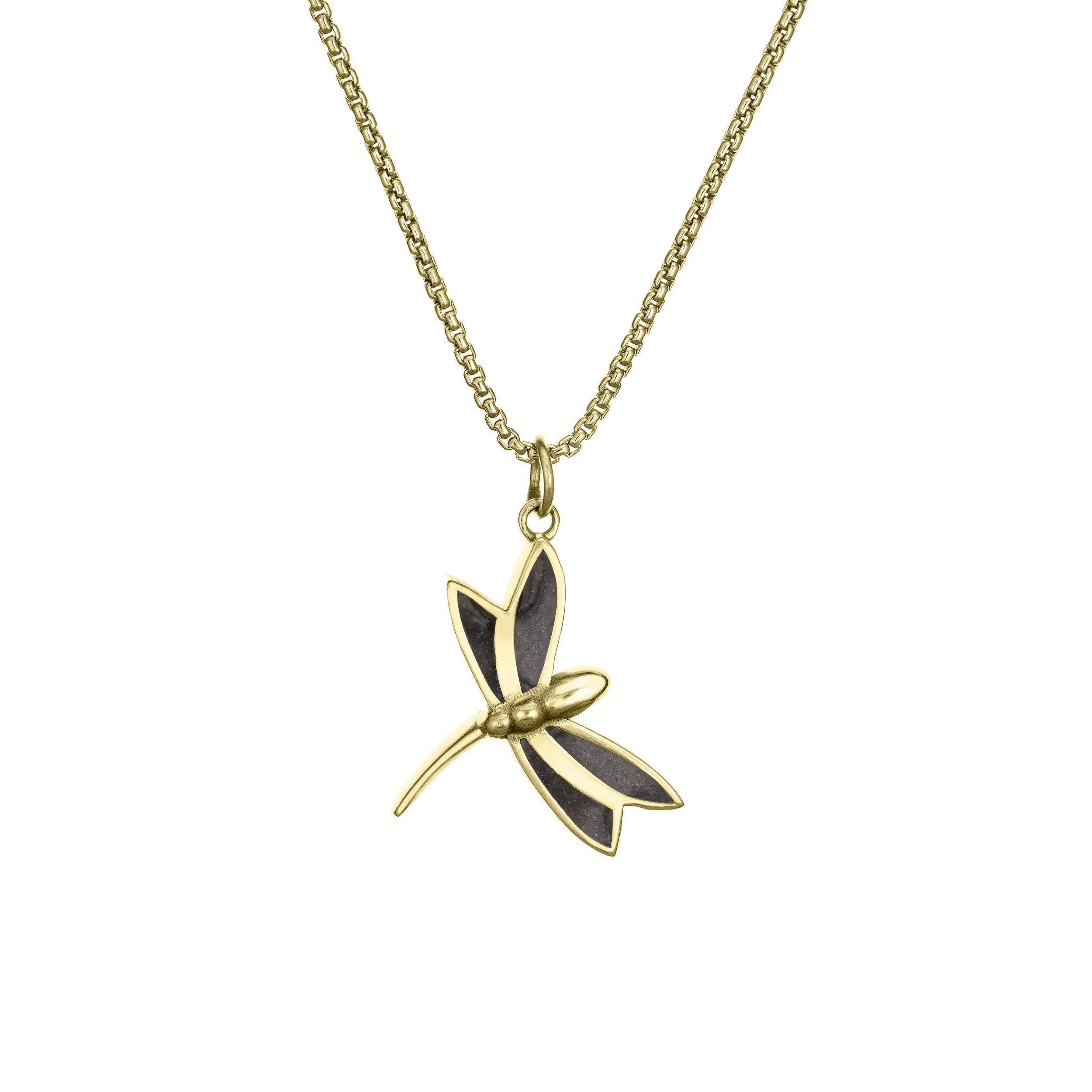 Dragonfly Cremation Necklace in 14K Yellow Gold