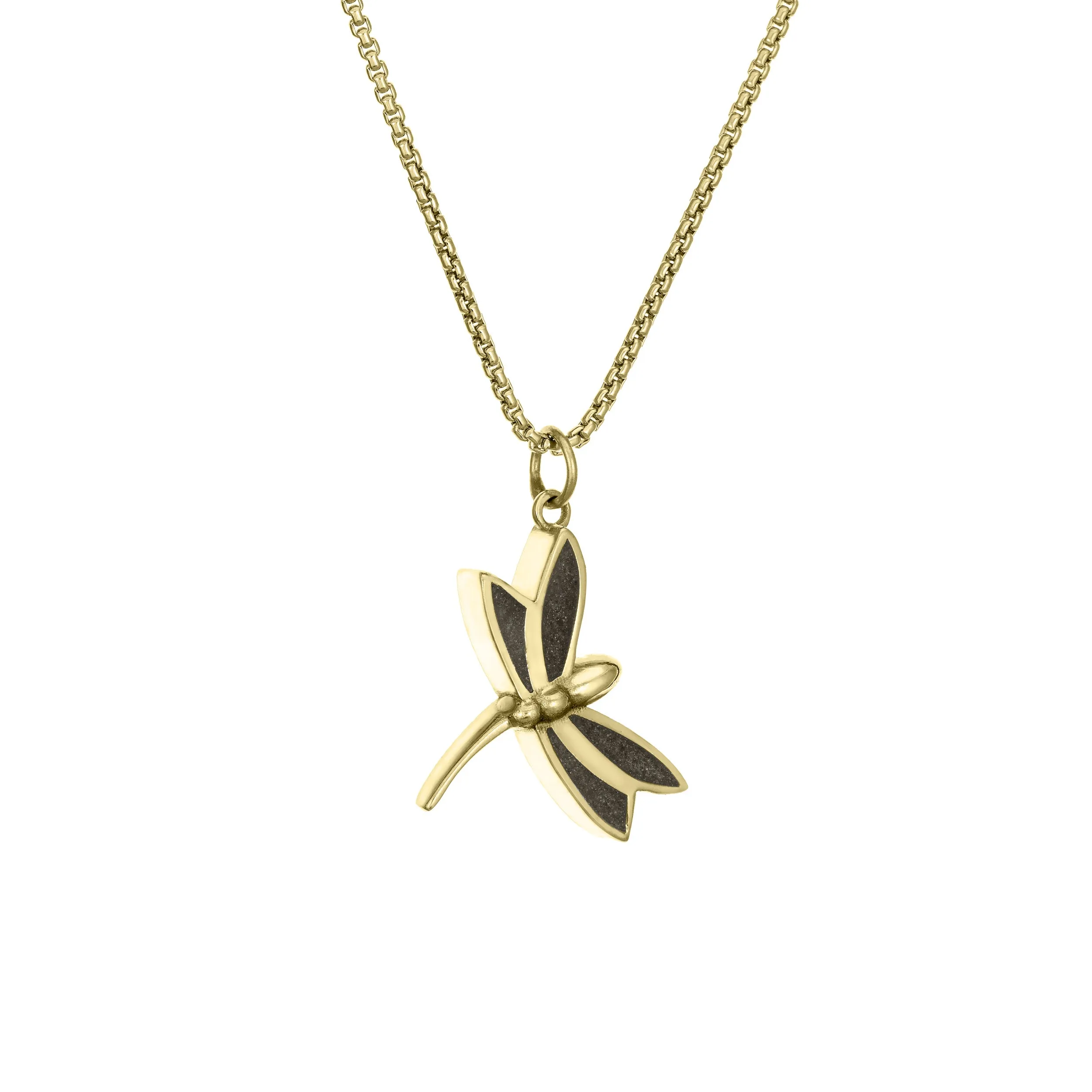 Dragonfly Cremation Necklace in 14K Yellow Gold